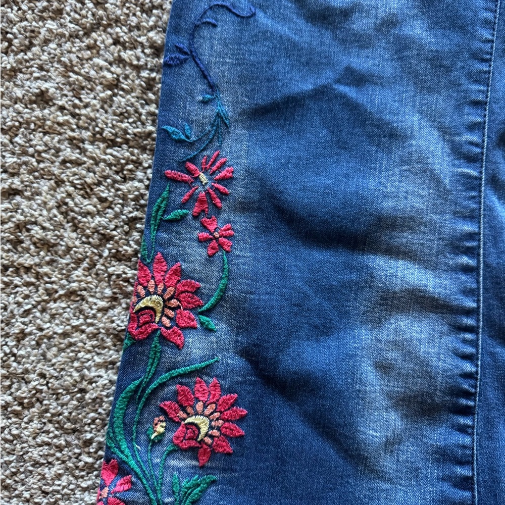 Vintage America Blue Jeans with Red Floral Embroidery - Picture 2 of 6